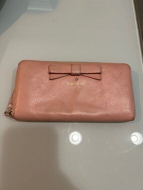 kate spade Blush Pink Leather Bow Zip large Wallet